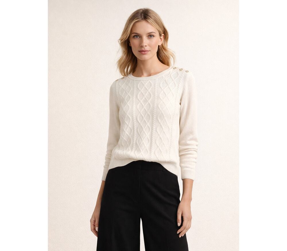 Womens Talbots Lambswool Blend Fisherman Sweater Sz Small Cream Cable Knit